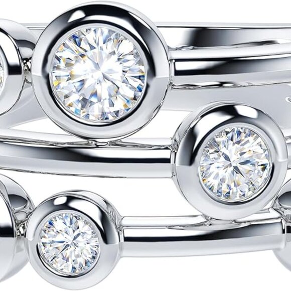 Genuine Moissanite or Simulated Diamond Sterling Silver 9mm Wide Bezel Set Ring - Picture 1 of 7